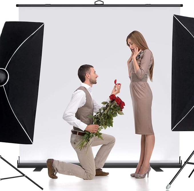 WASJOYE Large Collapsible White Backdrop Screen - 81.5 x 79 in Portable Retractable Photo Background with Stand for Projector Video Conference, Live Broadcasting Photographic Studio, Streaming