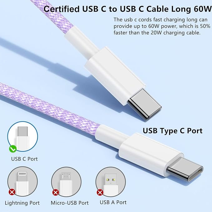 USB C to C Charger Cable 10ft, 60W Type C to C Fast Charging Cable Cord Long for Apple iPhone 17 Pro Max/17 Air/16 Pro Max/16 Pro/15 Plus/15 Pro Max/MacBook 2021/2020/2019,iPad Pro/Mini/Samsung Galaxy