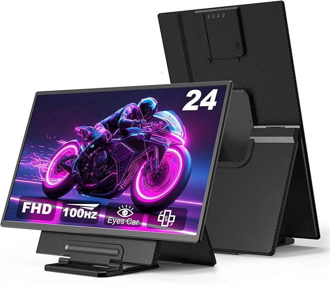 24" Large Portable Monitor, 1080P FHD 100Hz Laptop Screen Extender, 125% sRGB IPS Monitor Extender, USB C HDMI Office Gaming with Detachable Stand, Travel monitor for Window MAC Phone Xbox Switch