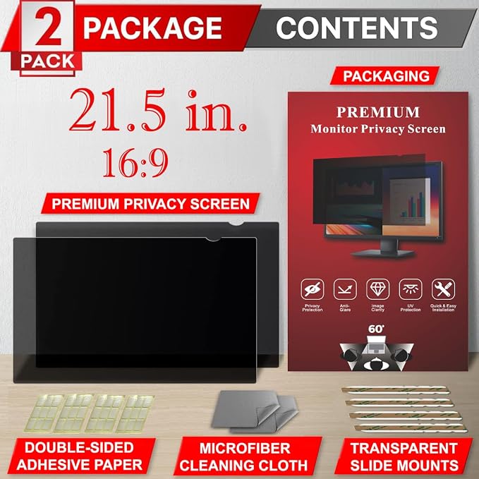 [2 Pack] 21.5 Inch Privacy Screen Filter for Widescreen 16:9 Monitor | Privacy Shield | Anti-Glare | Anti-Blue light Protector | Eye Protection | Computer Security Private Filter