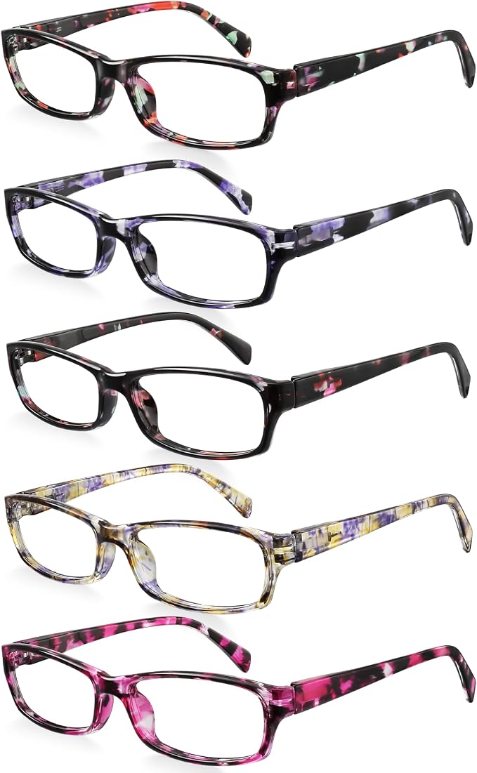 5Pack Reading Glasses for Women - Blue Light Blocking Spring Hinge Computer Readers Anti Glare UV Eyeglasses