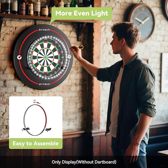 STASUN 360° Dartboard Ring Light, Dimmable Magnetic LED Dart Board Lighting System, 6500K White Light for Shadow-Free Visibility in Home Bars, Game Rooms & Dartboards