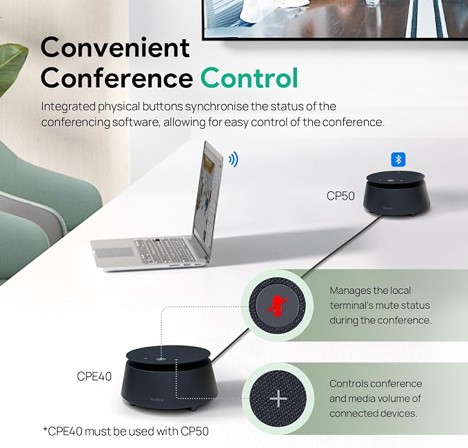 Yealink CPE40 Conference Speaker, Expansion Microphone for CP50, AI Noise Cancellation, 8 360 Omni Mics Array, 19.6ft Pickup, Daisy Chain up to 7 Speakerphones for Zoom, Teams, Large Meeting Room