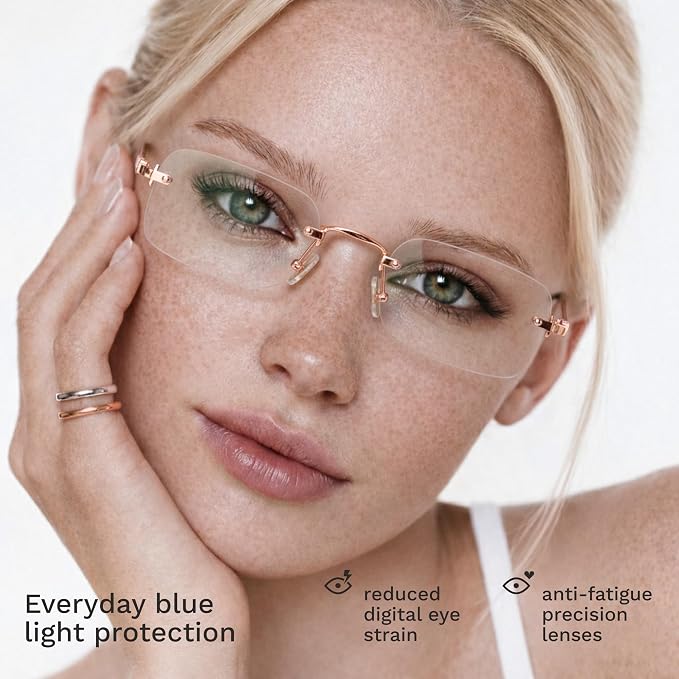 livho Blue Light Blocking Glasses for Women, Lightweight Metal Frame Computer Glasses, Anti Eye Strain, UV Protection