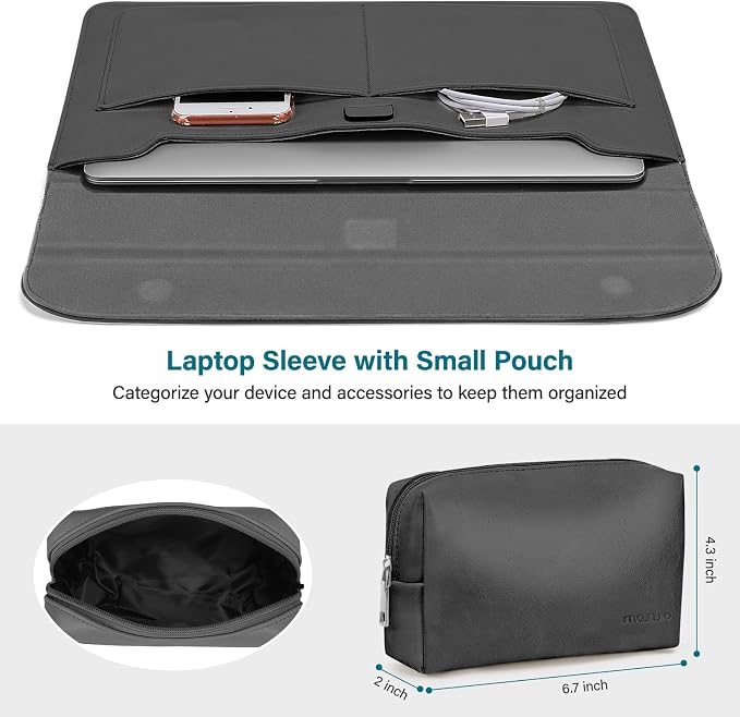 MOSISO Laptop Case 13 inch, 13 inch Laptop Sleeve Compatible with MacBook Air M4 M3 M2 M1 2025-2018 / Pro M2 M1 2025-2016, PU Leather Flap Carrying Case with Stand&Small Pouch, Slate Gray