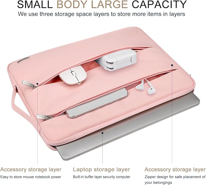 Voova 14 15 Inch Laptop Sleeve Case, Waterproof Computer Bag Cover Compatible with MacBook Air 15 M2/M3/M4 2022-2025, MacBook Pro 15, Hp chromebook 14, 14-15” Dell Lenovo Acer Asus, Pink