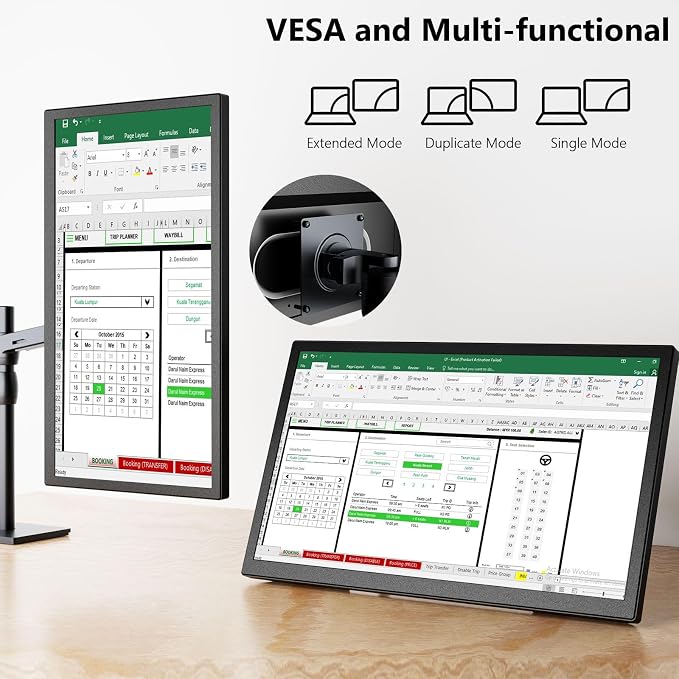 21.5inch Large Portable Monitor for Laptop, FHD 1080P 75Hz VESA Supported USB-C HDMI Extender Computer Monitor for Working Business Gaming