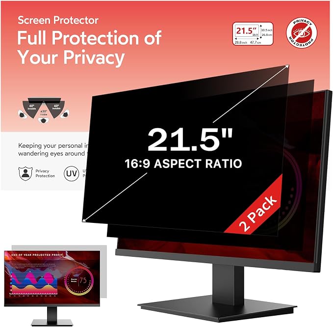 BERSEM 21.5 Inch Monitor Computer Privacy Screen Filter for 16:9 Ratio,Removable Monitor Anti-Glare & Privacy Filters for 21.5 Inch, Anti Blue Light, Anti-Spy, Anti-Scratch, UV-Blocking