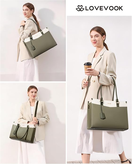 LOVEVOOK Laptop Bag for Women, 2-in-1 Tote Purse with Clutch & Cup Holder, Waterproof Briefcase for Work Travel