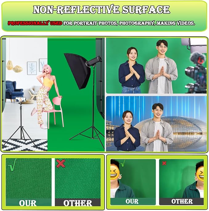 Green Screen Backdrop 10 x 13 ft, Photography Greenscreen Background for Streamingl, Big Green Photo Backdrop Curtain for Zoom Meeting, Video Studio, Video Recording