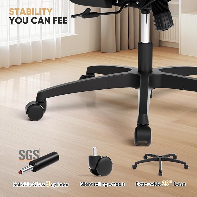 Magshion Ergonomic Mesh Office Chair, Swivel Executive Chair with Adjustable Headrest, 3D Armrests, Tilt Lock and Lumbar Support, Desk Chair for Home Office, 350 LBS Capacity, Black