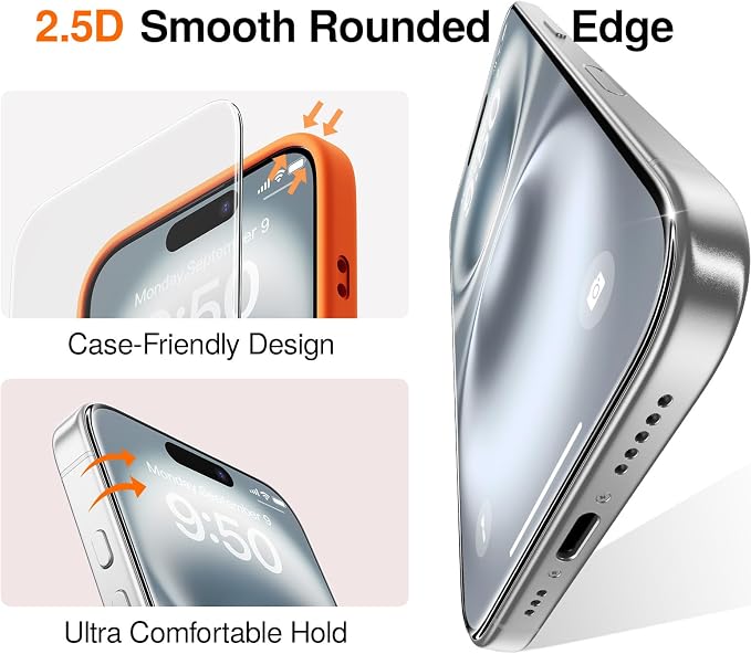 SMARTDEVIL 2 Pack Screen Protector for iPhone 16 Plus/iPhone 15 Plus, 9H Hardness Military Grade Shatterproof HD Clear Tempered Glass, Easy Install, Auto Bubble-Free and Dust-Free Box, Case Friendly