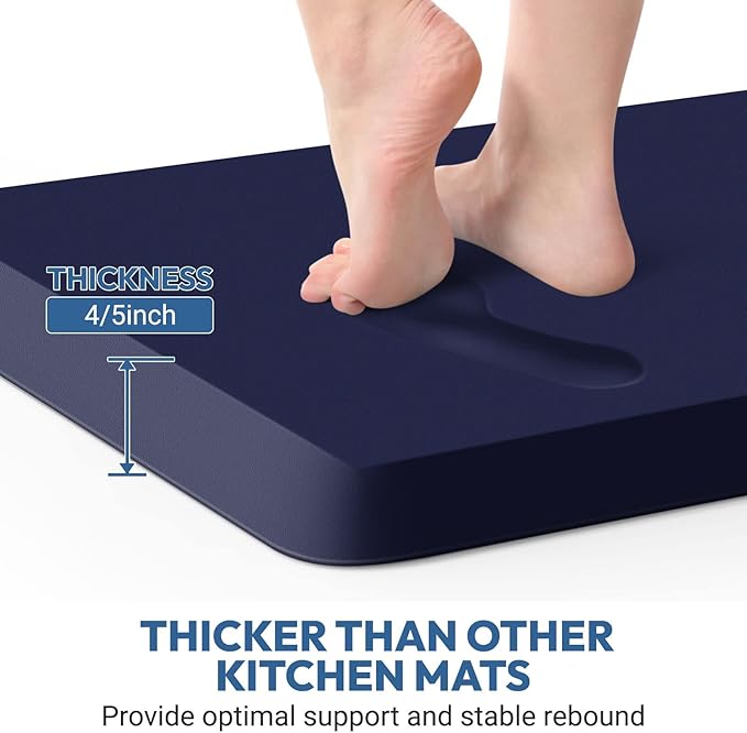 4/5 Inch Thick Kitchen Mat - Cushioned Anti Fatigue Mats for Kitchen Floor - Easy to Clean, Waterproof, Non-Slip Kitchen Rug for Sink, Office, Kitchen (22''x54'' Blue)