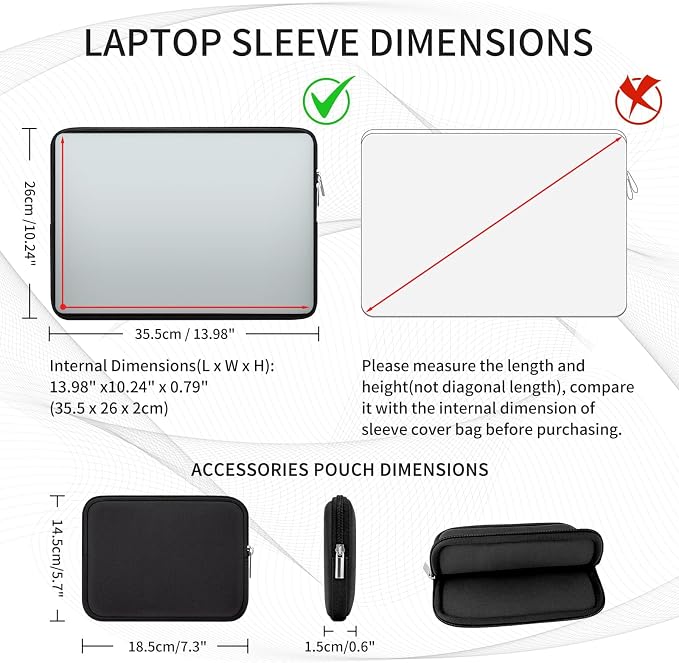 RAINYEAR 15 Inch Laptop Sleeve 15" Protective Soft Case Cover Bag with Accessories Pouch, Compatible with 15.4" MacBook Pro/Air A3448 A3241 A2941 A3114 A1938 A1707 A1990 (Black)