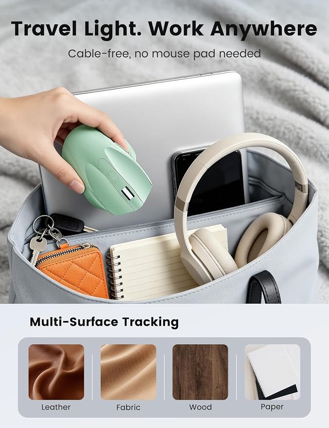 Green Wireless Mouse for Laptop, 2.4GHz Computer Mouse with USB-A Port &USB-C Adapter, Office Cordless Mice with 6 Buttons & 3 Level DPI for Small to Medium Hands, Work with PC, Desktop, Tablet - M21