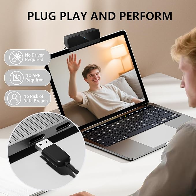 HD 1080p Webcam with Microphone, USB Computer Web Camera, Streaming Camera, Noise Reduction, Auto Light Correction, Plug & Play for PC/Laptop, Works with Zoom, Skype, Teams