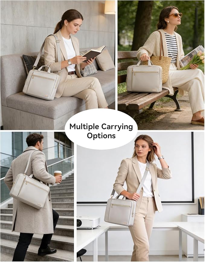 Laptop Case Bag Women Men Computer Sleeve Compatible with MacBook/Dell/HP/Acer/ASUS/LG, Waterproof Shoulder Carrying Briefcase, Beige, 17-17.3 Inch