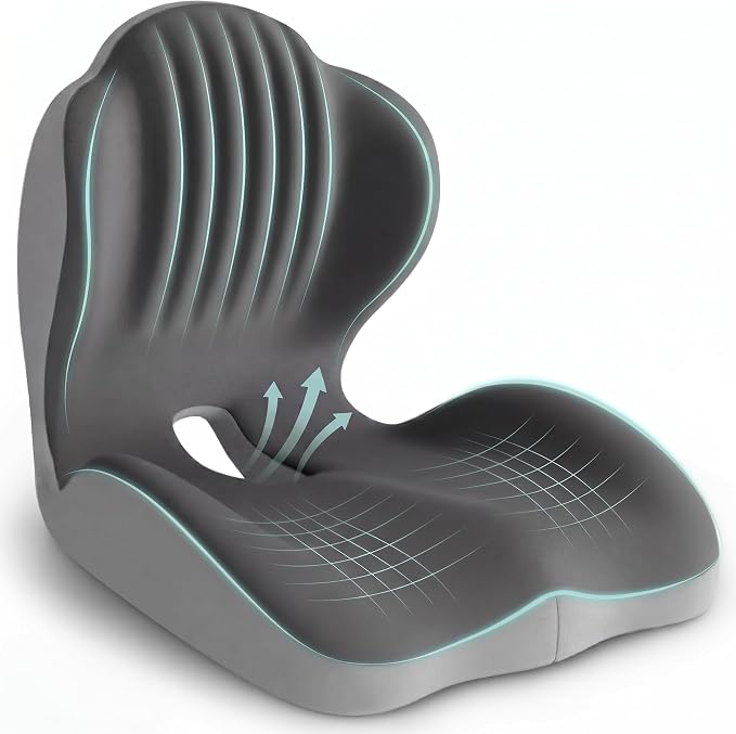 Ergonomic Office Chair Seat Cushion, L-Shaped Memory Foam Coccyx Cushion for Tailbone Pain Relief, Orthopedic Car Seat Cushion with Lumbar Support & Cutout Hollow for Sciatica & Back Pain (Grey
