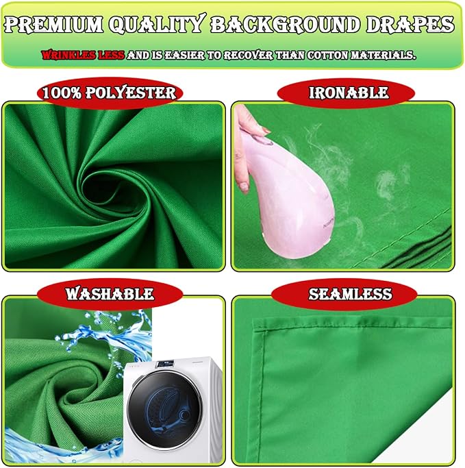 Green Screen Backdrop 10 x 13 ft, Photography Greenscreen Background for Streamingl, Big Green Photo Backdrop Curtain for Zoom Meeting, Video Studio, Video Recording