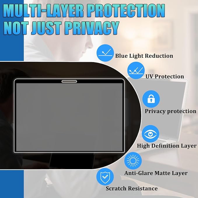 Privacy Screen Protector for MacBook Pro 13 Inch (2016-2022, M1,M2) - Nano-Suction Removable Anti-Spy Filter, Blue Light Blocking, Ultra-Thin Design