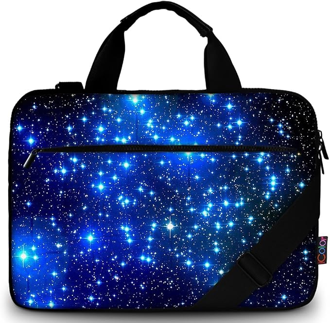icolor 14.5 15 15.6 Inches Canvas Laptop Shoulder Bag Case,Messenger Bag Sleeve Pouch,Travel Briefcase,Computer Ultrabook Notebook Protective Carrying Bag with Adjustable Strap (Blue Starry)