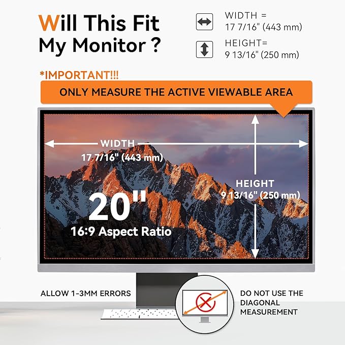 [5-Pack] 20 Inch Computer Privacy Screen for 16:9 Widescreen Monitor, Anti Glare Anti-UV Eye Protection Desktop PC LED Monitor Filter, Removable Anti-Scratch Screen Film 20in