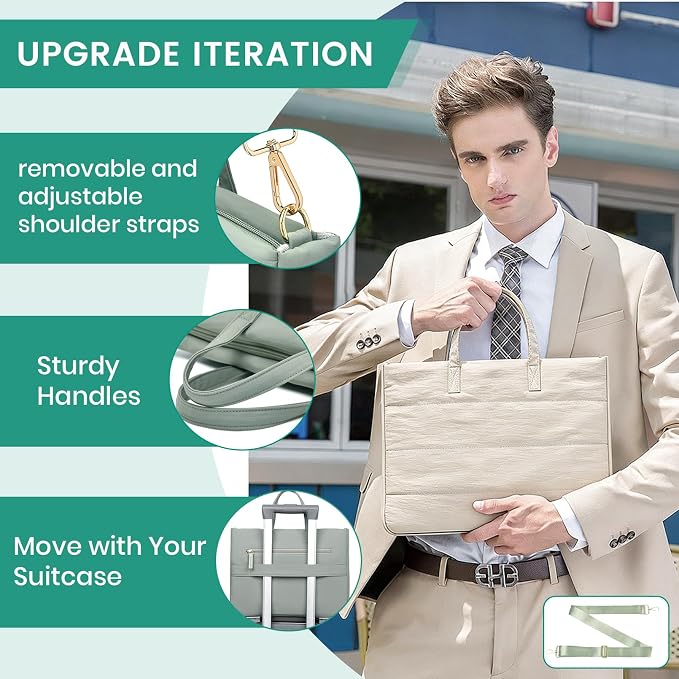 14 Inch Laptop Bag, Water-Repellent Fabric, Compatible with MacBook Pro 14 Inch, MacBook Air, Lightweight Laptop Case for Work, Travel, Study, Light Khaki
