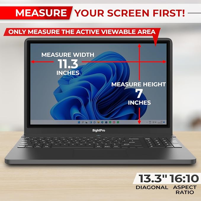 SightPro 13.3 Inch 16:10 Laptop Privacy Screen Filter - Computer Monitor Privacy Shield and Protector - High Clarity
