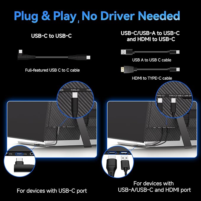 Laptop Screen Extender, 15.3" 16:10 IPS 100% sRGB Portable Travel Monitor for Laptop, FHD 1200P External Display Screen, Dual Screen Attachment Plug & Play for Mac Windows