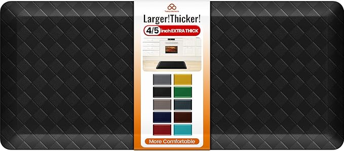 4/5 Inch Extra Thick Kitchen Mats for Floor,Non Slip Anti Fatigue Kitchen Rugs,Waterproof Stain Resistant Sink Mat,Cushioned Standing and Comfort Mats for Office (17"x39" Black)