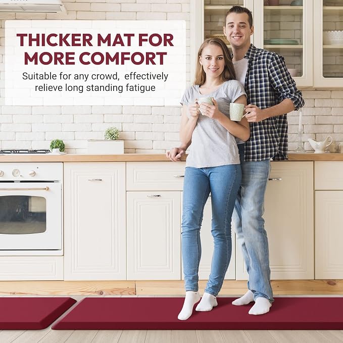 4/5 Inch Thick Kitchen Mat - Cushioned Anti Fatigue Mats for Kitchen Floor - Easy to Clean, Waterproof, Non-Slip Kitchen Rug for Sink, Office, Kitchen (20''x32'' Red)