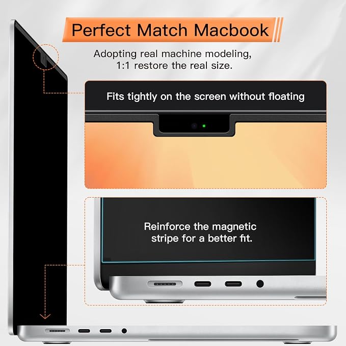 Magnetic 360° Privacy Screen for MacBook Pro 16 Inch (2021-2026, M1, M2, M3, M4, M5, Pro, Max), Removable Anti Glare Blue Light Filter, 4 Way Anti Spy Black Protector for Mac Pro 16In