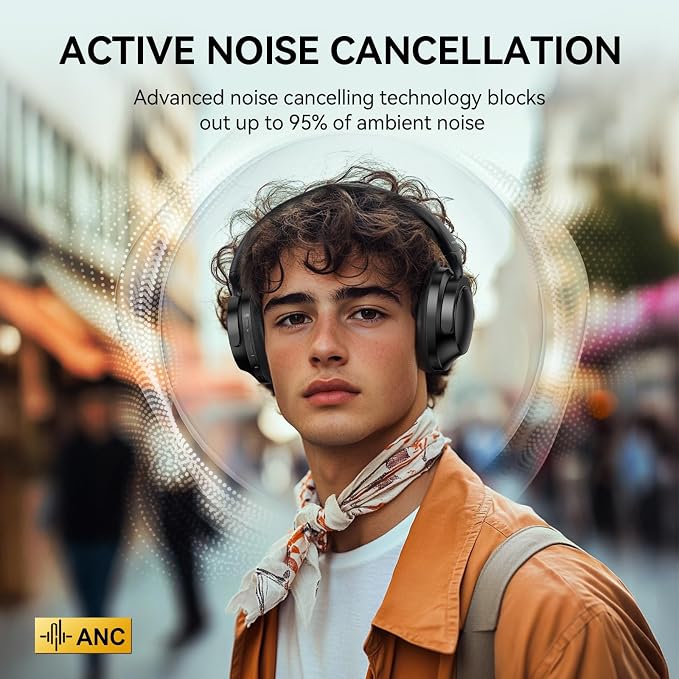 TECKNET Noise Cancelling Headphones Wireless & Wired, 70H Playtime Bluetooth Headphones Wireless Over Ear Built-in Mic,3.5mm Cable Dual Connection Foldable Headset Comfort for Home Office Travel,Black