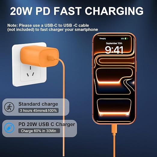 iPhone 17 16 15 Charger Fast Charging Type C Chargers USBC Fast Charger Block& iPhone 17 Charger Cord 10FT Long USB C Charging Cable for Phone 17/17 Pro/17Pro Max/Air/Phone 16 15 Pro Max,Cosmic Orange