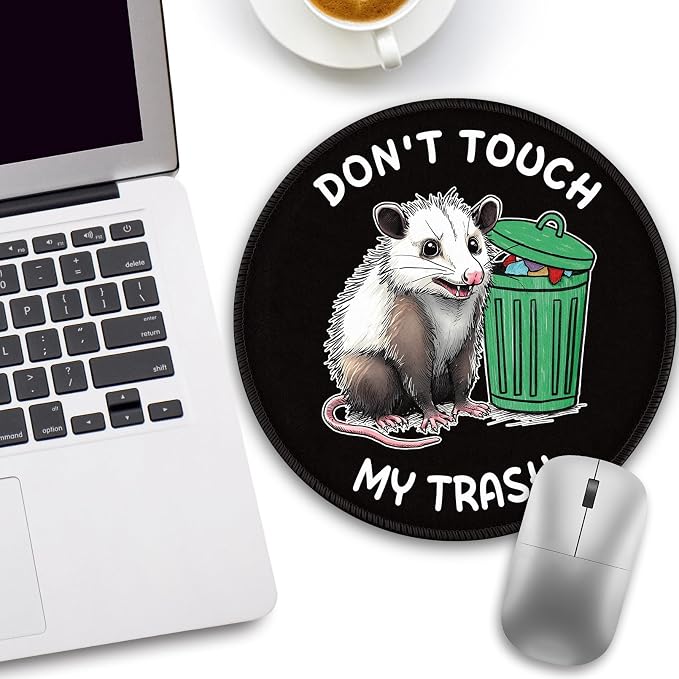 Funny Opossum Trash Dumpster Mouse Pad, Small Round Mousepads, Mini Travel Mouse Mat for Wireless Computer Laptop, Work Office Coworker Colleague Desk Accessories, 8.6 x 8.6 inch