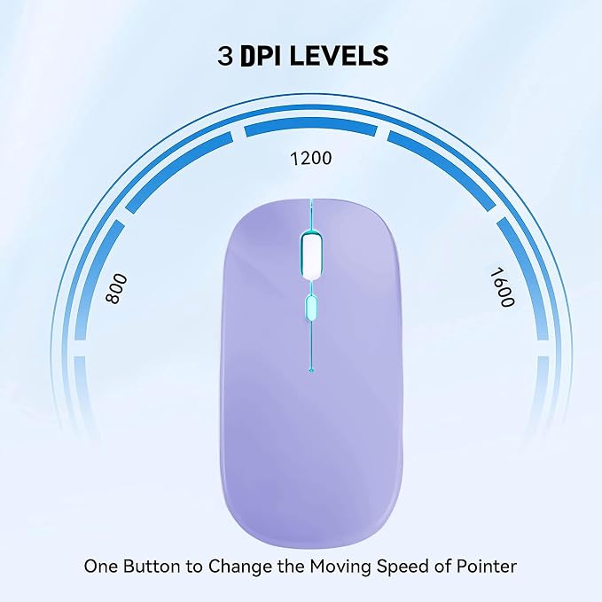 WREANU Wireless Bluetooth Mouse Rechargeable Laptop Mice with LED Lights Silent Slim Use(BT5.2 and 2.4G Portable USB Receiver)Dual Mode Computer Mouse for Laptop/iPad/Tablet/Apple/Computer/Mac(Purple)