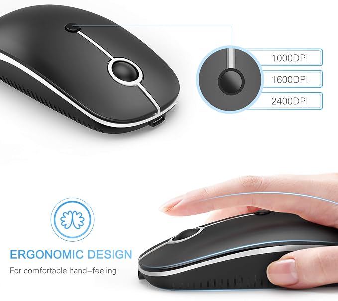 VssoPlor Type C Wireless Mouse, USB C MacBook Wireless Mouse Dual Mode Cordless Mice with USB and Type C Receiver Compatible with PC, Laptop, MacBook and All Type C Devices-Black and Silver