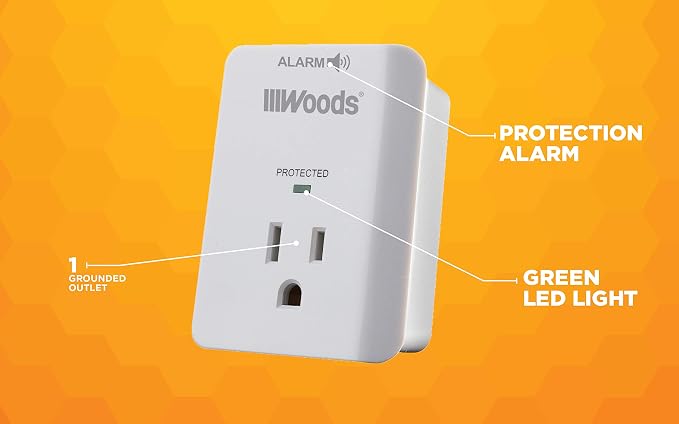 Southwire Woods Surge Protector - 1 Outlet - 1080J Appliance Surge Protection - LED Indicator Light and Alarm - Slim Space Saving Design - White - cULus Listed,(Pack of 6)