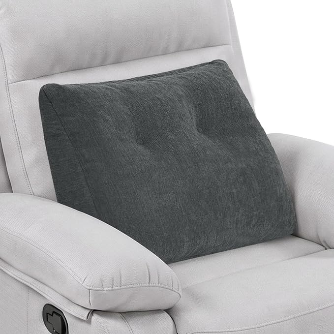 Back Support Pillow for Recliner Soft Dual Layer Lumbar Support Pillow with Memory Foam Shreds Ergonomic Orthopedic Couch Back Cushions for Elderly Lower Back Pain Relief Dark Grey