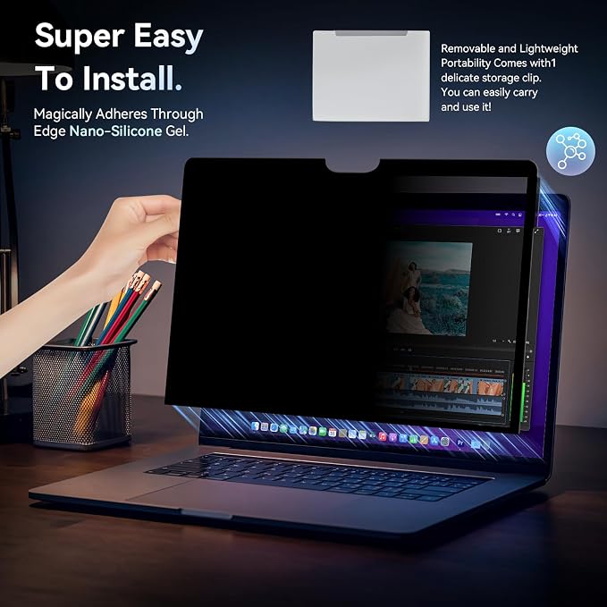 Privacy Screen MacBook Pro 13 Inch(2016-2022, M1, M2)/MacBook Air 13 in(2018-2021,M1),Easy On/Off Removable Anti Glare Blue Light Filter with Camera Cover,Anti Spy Laptop Screen Protector for Mac 13In