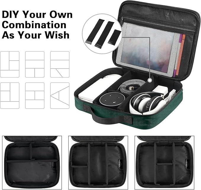 MATEIN Tech Organizer Travel Case, Large Water Resistant Cable Organizer for Electronic Accessories, Sturdy Carrying Tech Bag With Handle for Cord, Power Bank, Tablet (Up to 12.9inch), Peacock Blue