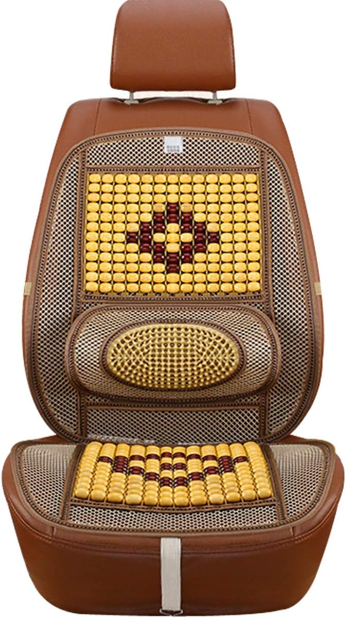 Wood Beaded Comfort Seat Cover with Cooling Ventilated Mesh Lumbar Back Brace Massage Support Cushion for Car Seat Chair