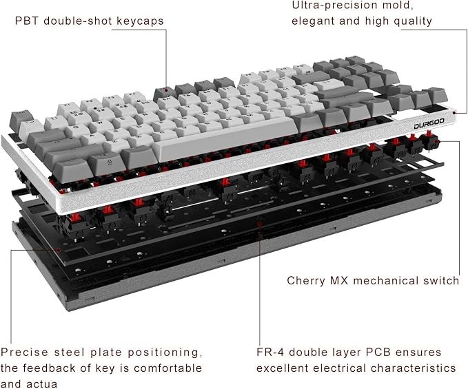 DURGOD Taurus K320 TKL Mechanical Gaming Keyboard - 87 Keys - Double Shot PBT - NKRO - USB Type C (Cherry Silent Red, White)