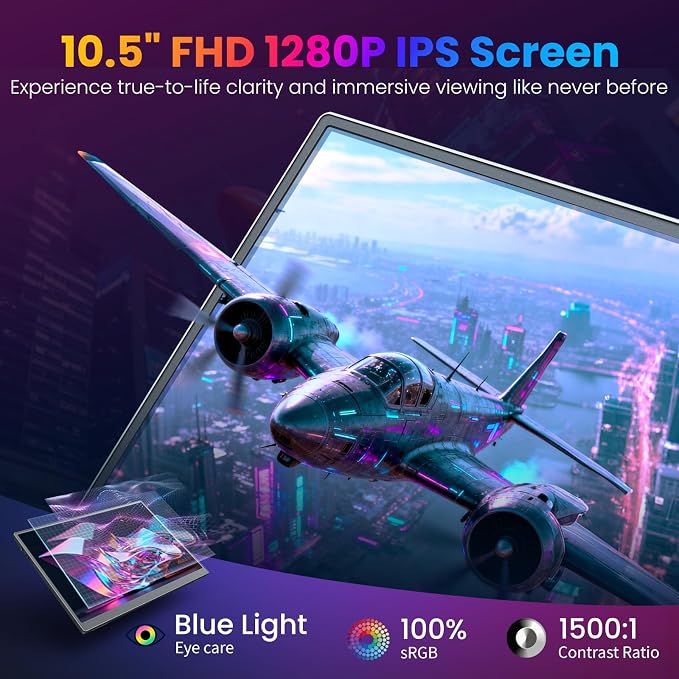 Portable Monitor 10.5 inch 1280P 420 Nits100% sRGB Ultra-Slim Travel Monitor, HDR 16:10 Display with Adjustable Stand &Speakers USB-C HDMI, External Monitor for Laptop PC Phone