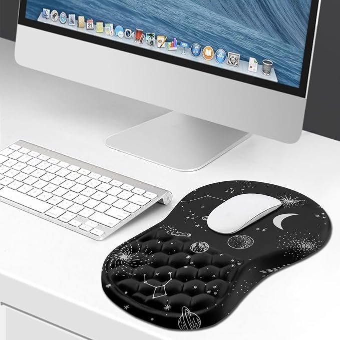 Hokafenle Ergonomic Mouse Pad Wrist Support, Wrist Rest Mousepad for Carpal Tunnel Pain Relief with Integrated Memory Foam Slope Massage Bulge (11.8x7.9 inch,Galaxy
