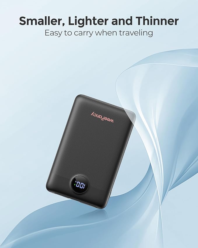 WeeFancy Mini Portable Charger with Built-in Cables 22.5W Fast Charging Power Bank USB-C Small Battery Pack 10000mAh Travel Essential Slim Battery for iPhone 17/16/15/14, Samsung 25/24, and More