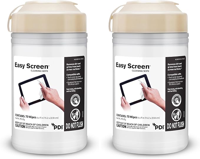 Easy Screen Cleaning Wipes, Electronic Screen Cleaning, Laptops, Monitors, Phone, Tablet, TV Screen Cleaning Wipe, 70 Wipes per Canister, Large 9"x 6" Durable Wipe (Pack of 2)