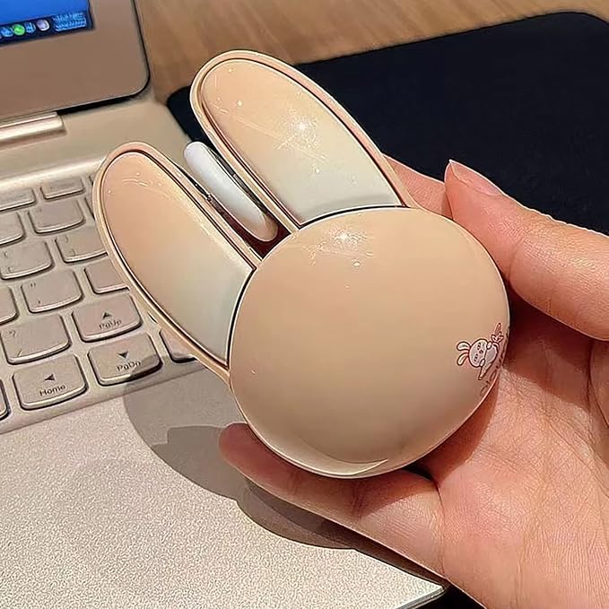 Lomiluskr Cute Bunny Wireless Mouse, Lightweight Soundless Mice, 2.4G Wireless Mice, Candy Colors, Kawaii Rabbit Mouse for Girls and Kids (Beige Bunny)