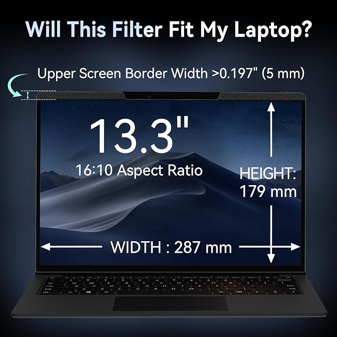 Magnetic 13.3 Inch Laptop Privacy Screen for 16:10 Computer Monitor, Removable Anti Glare Blue Light Filter Protector, 13 In Privacy Shield Compatible with Lenovo Hp Dell Acer Asus Thinkpad Envy Xps