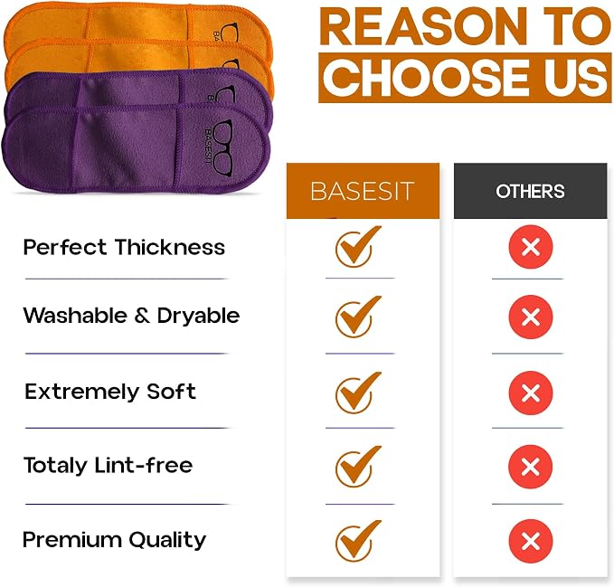 Finger Grip Eyeglass Cleaner (4 Pack) – Premium Microfiber Glasses Cleaning Cloth for Eyeglasses, Sunglasses, Phone Screen & Camera Lens (Orange/Purple)